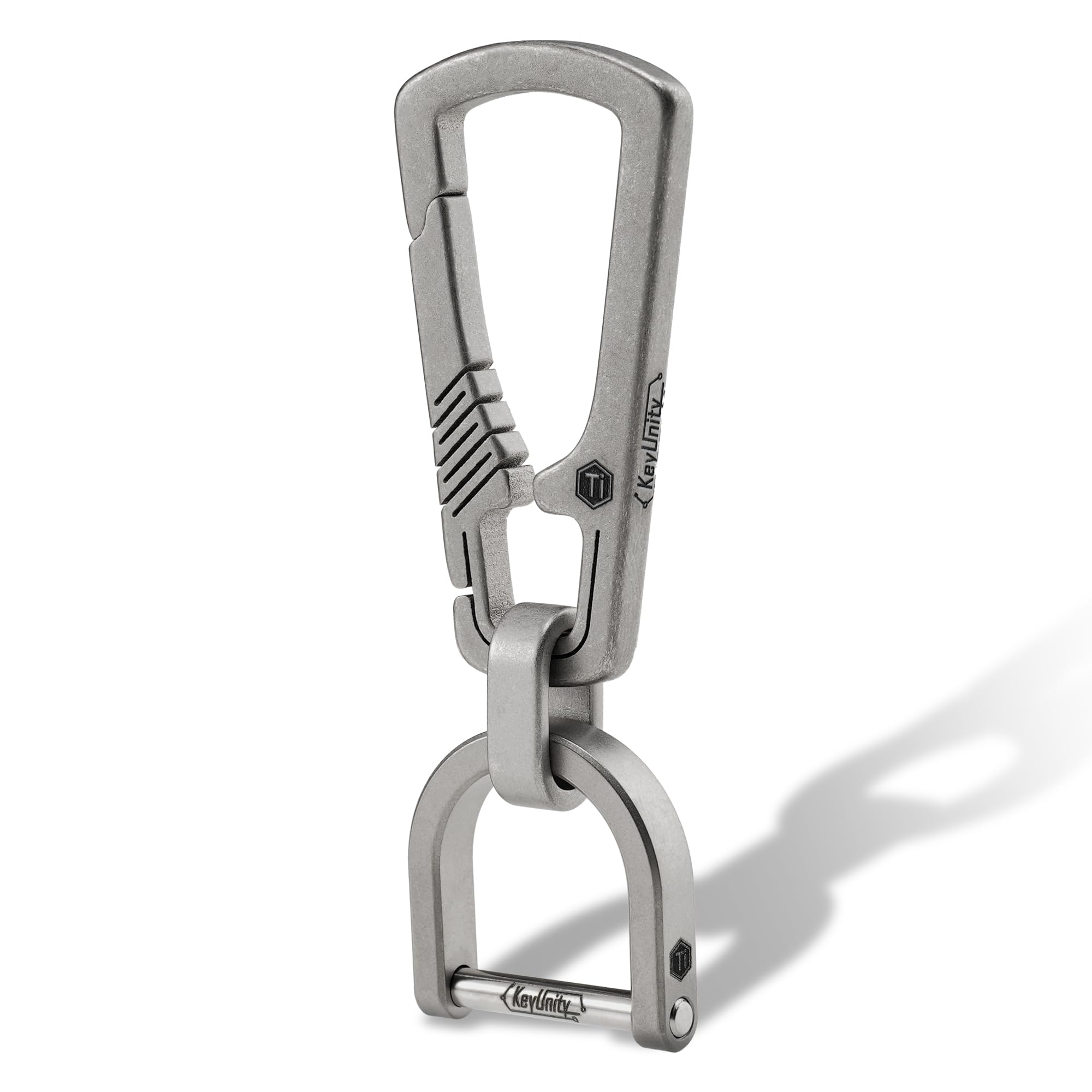 KeyUnity Portachiavi a moschettone EDC in titanio con anello a D, portachiavi a moschettone a sgancio rapido per uomo