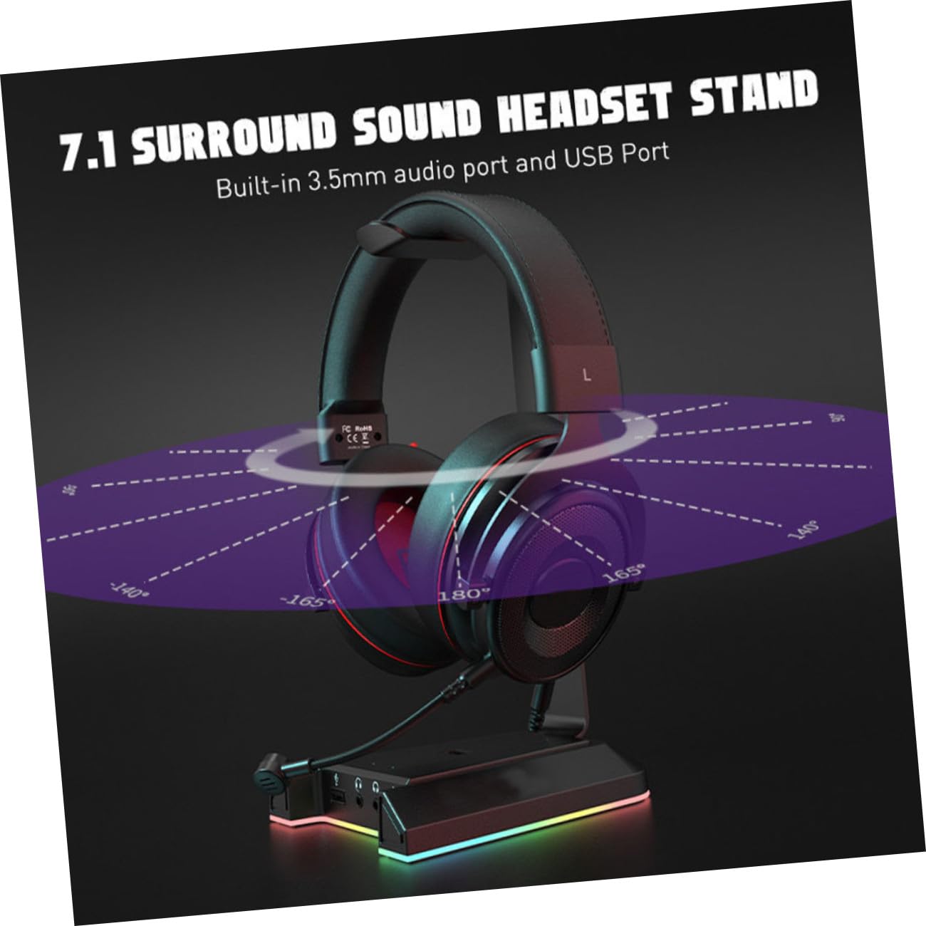 MAGICLULU Supporto da Tavolo per Cuffie da Gaming Porta USB e Abs Nero