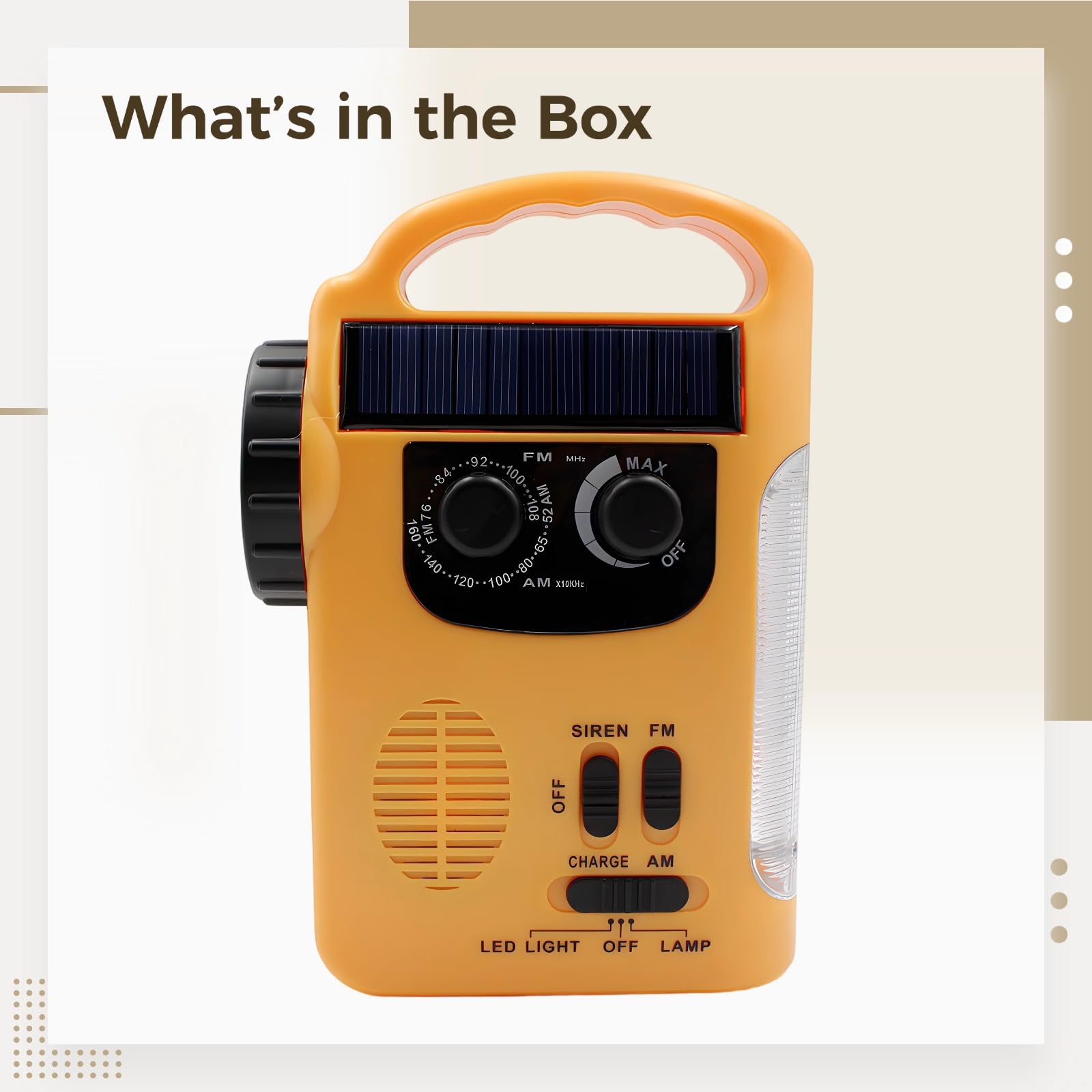 Radio korbowe słoneczne, przenośne radio awaryjne z AM/Fm, korbą ręczną, zasilanie słoneczne, latarka z 5 diodami LED, lampa do czytania z 8 diodami LED, system alarmowy na zewnątrz, do domu