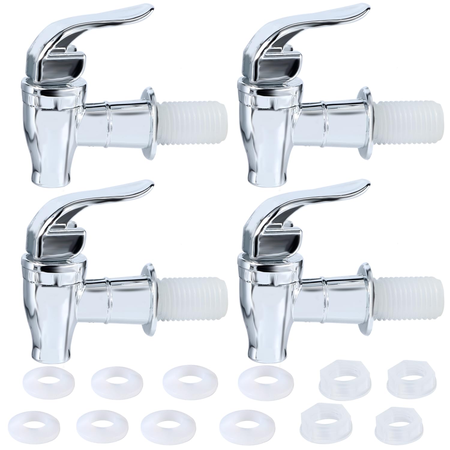 Set di 4 rubinetti per dispenser di bevande, in argento e con erogatore di acqua di ricambio per bevande fredde e calde, per caffè e succo