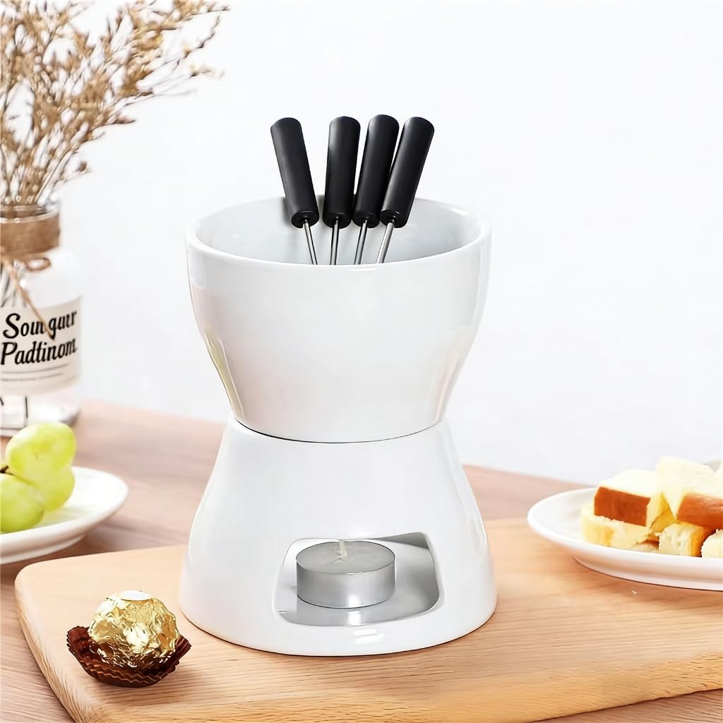 Zestaw ceramicznych podgrzewaczy do fondue 300 ml/400 ml zawiera 4 widelce kuchenne niezbędne