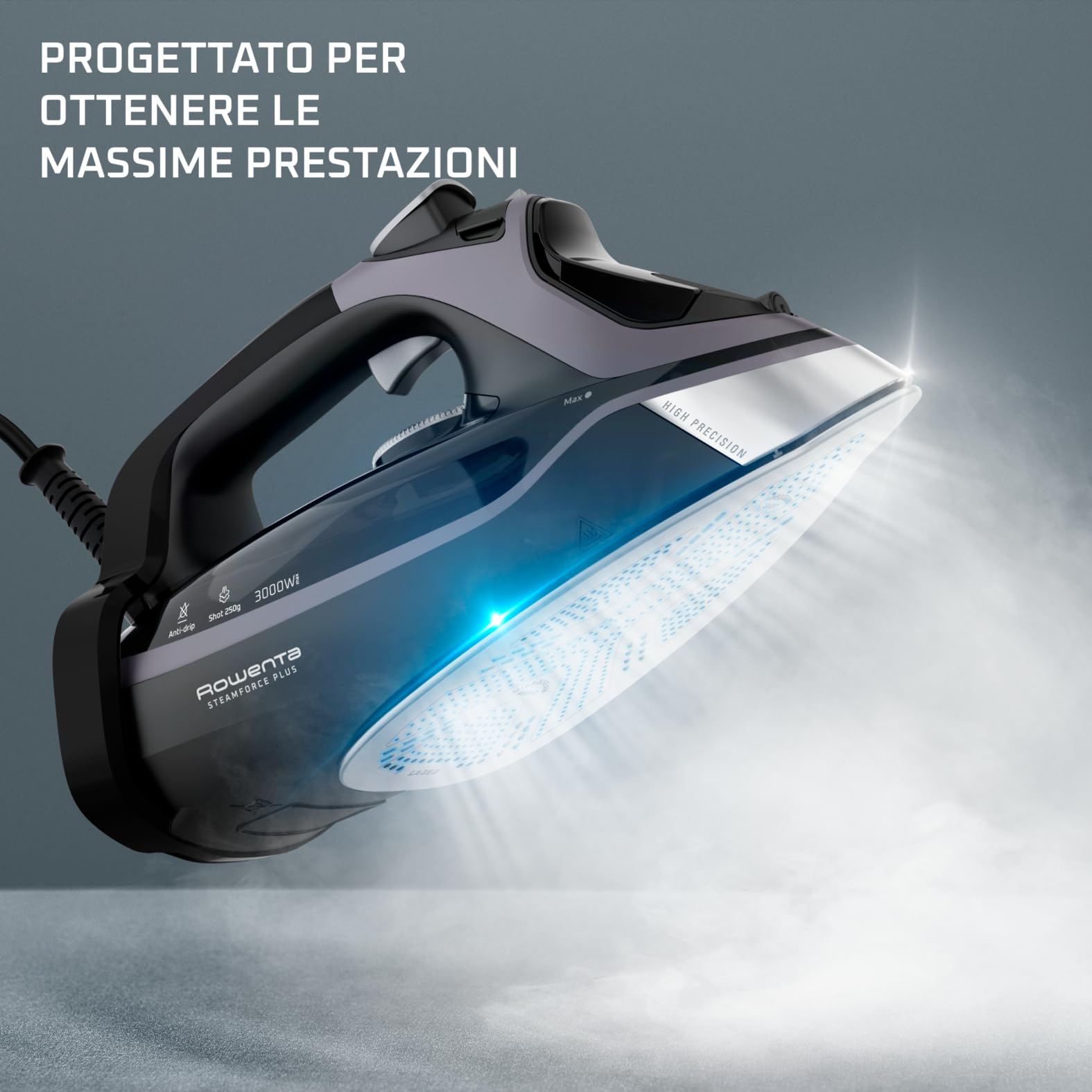 Rowenta SteamForce Ferro da Stiro a Vapore, 3000 W, Erogazione Continua di Vapore da 45 g/min, Getto Vapore da 250 g/min., Antigoccia, Spegnimento Automatico, Serbatoio 350 ml, DW9410