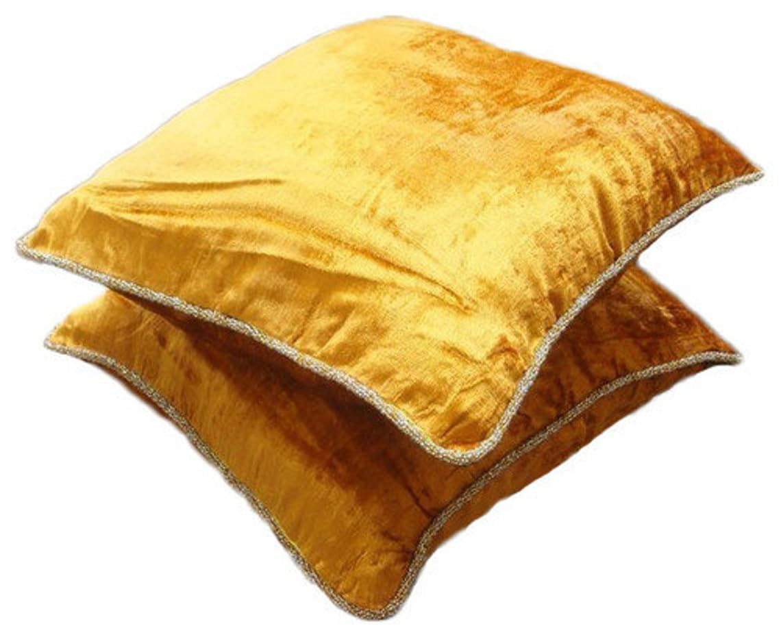 The HomeCentric Pack of 2, 65x65 cm (26"x26"), Square Decorative Velvet Euro Pillow Sham with Bead Border, Solid Color Euro Sham, Contemporary Designer Pillowcases for bedroom or Sofa - Glorious Flame