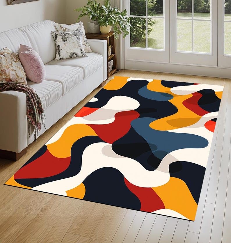 Tapis abstrait lavable antidérapant 160x240cm poils courts doux salon