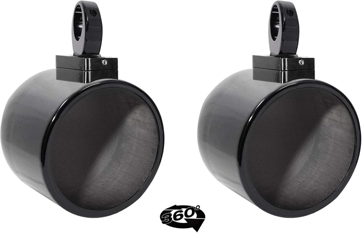 Rockville MAC90B Bundle: Pair MAC90B 8" Black Aluminum Wakeboard Tower Speaker Pod Enclosures, Pair MAC360B 360 Degree Swivel Tower/Surface Mount Clamps, Internally Wired, 2-Items