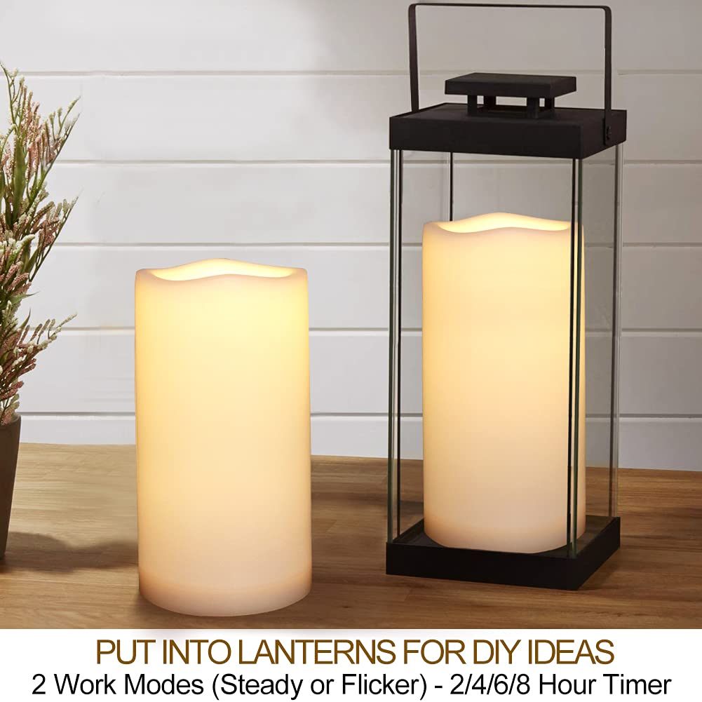 IMAGE 4"x8" Rechargeable Flameless LED Pillar Candles – IPX5 Waterproof, With Timer & Remote, Flickering Warm Glow – Set Of 2 For Outdoor Lanterns & Porch