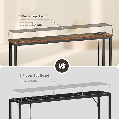 Miniatura 14 de ELYKEN Mesa de sofá de consola estrecha de 5.9 pulgadas con tomas de corriente, 5.9 pulgadas de profundidad x 39.4 pulgadas de ancho x 31.1 pulgadas