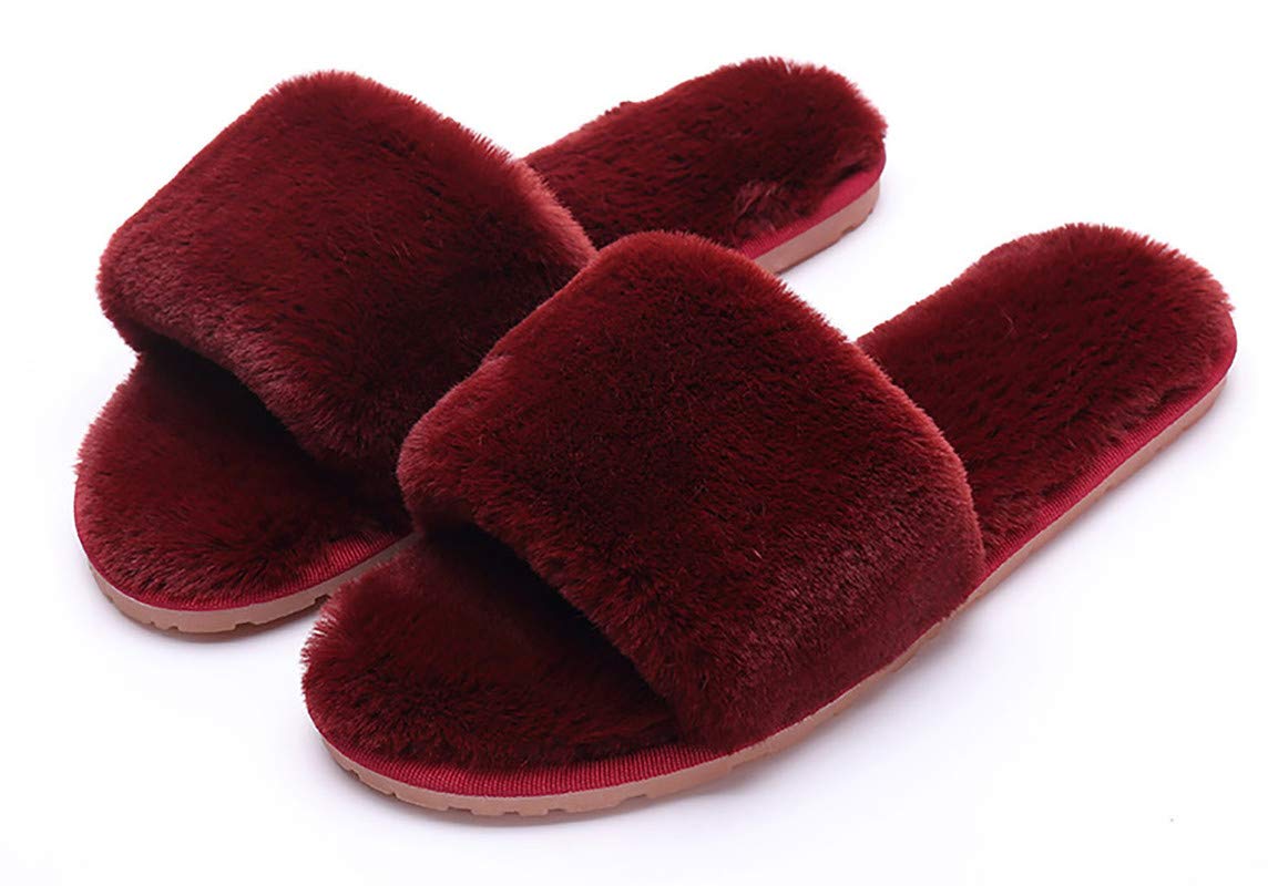 Crazy LadyWomen's Men's Fuzzy Fluffy Furry Fur Slippers Flip Flop Winter Warm Cozy House Memory Foam Sandals Slides Soft Flat Comfy Anti-Slip Spa Indoor Outdoor Slip on