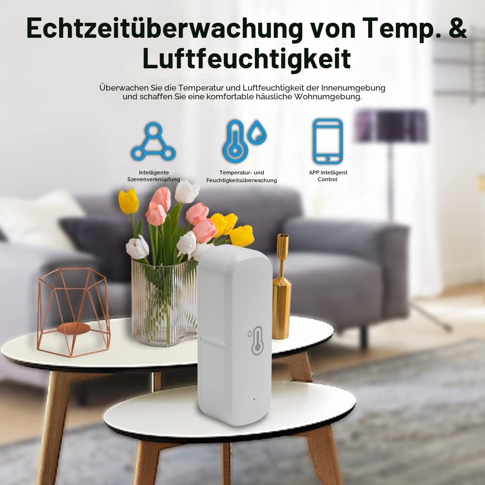 Tuya Zigbee Smart Hygrometer Thermometer, 4 Stück WiFi-Hygrometer, Thermometer, kabelloser Temperatur- und Feuchtigkeitsdetektor für Zuhause und Gewächshaus