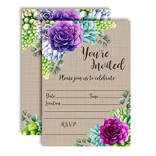 Watercolor Succulent Party Invitations For Birthdays, Baby Showers, Bridal Showers And More! 20 5"X7" Fill In Cards With Twenty White Envelopes By Amandacreation #TOP12