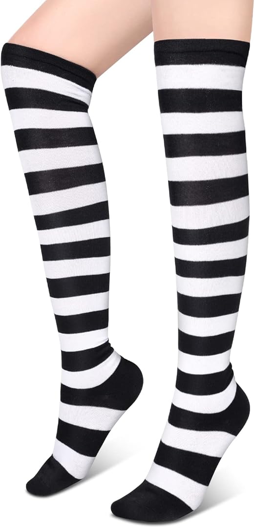 Striped Stockings Women Over Knee Thigh High Socks Long Striped Tights