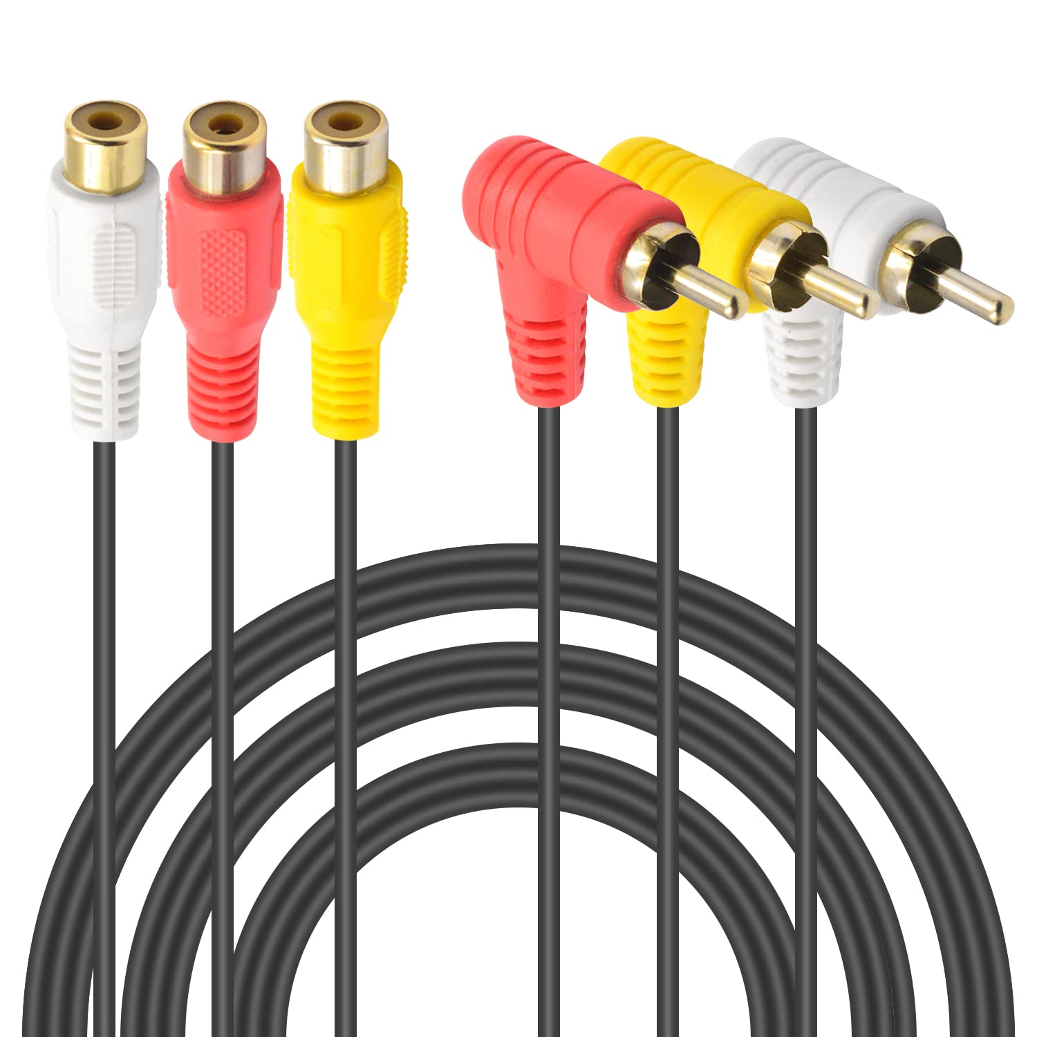 Duttek Cavo RCA da 90 gradi 1,5m, Cavi RCA Audio alta qualità in oro per home theater e DVD o altro con apparecchiature di connessione audio