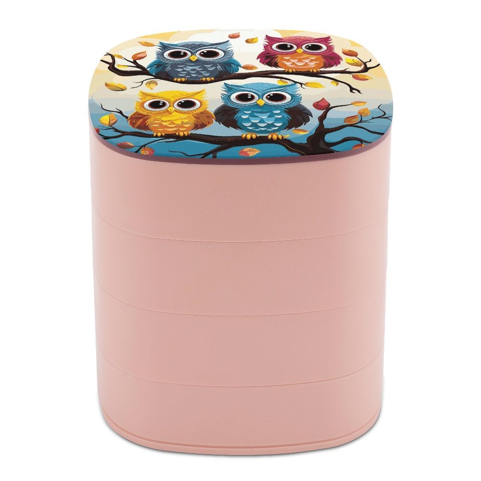 JTREHY Owls on Tree Branches Jewelry Box 4-Layer Covered Rotating Jewelry Storage Box Large Capacity Storage Boxes Portable Jewelry Case for Bracelets Earrings Necklace
