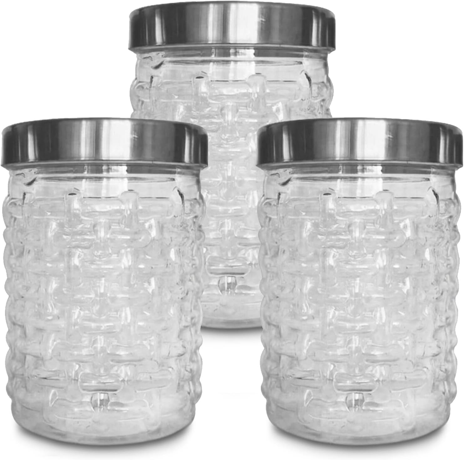 3 x 1000ml Round clear Plastic Storage Jar with screw top Silver lids