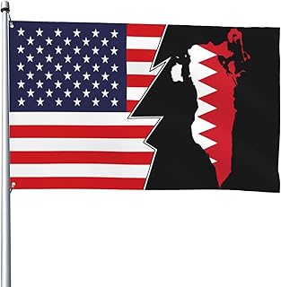 Bahrain Terrain Map And America Flag 4x6 Ft Heavy Duty Banner Durable Yard Outdoor Flags Decoration For All Seasons