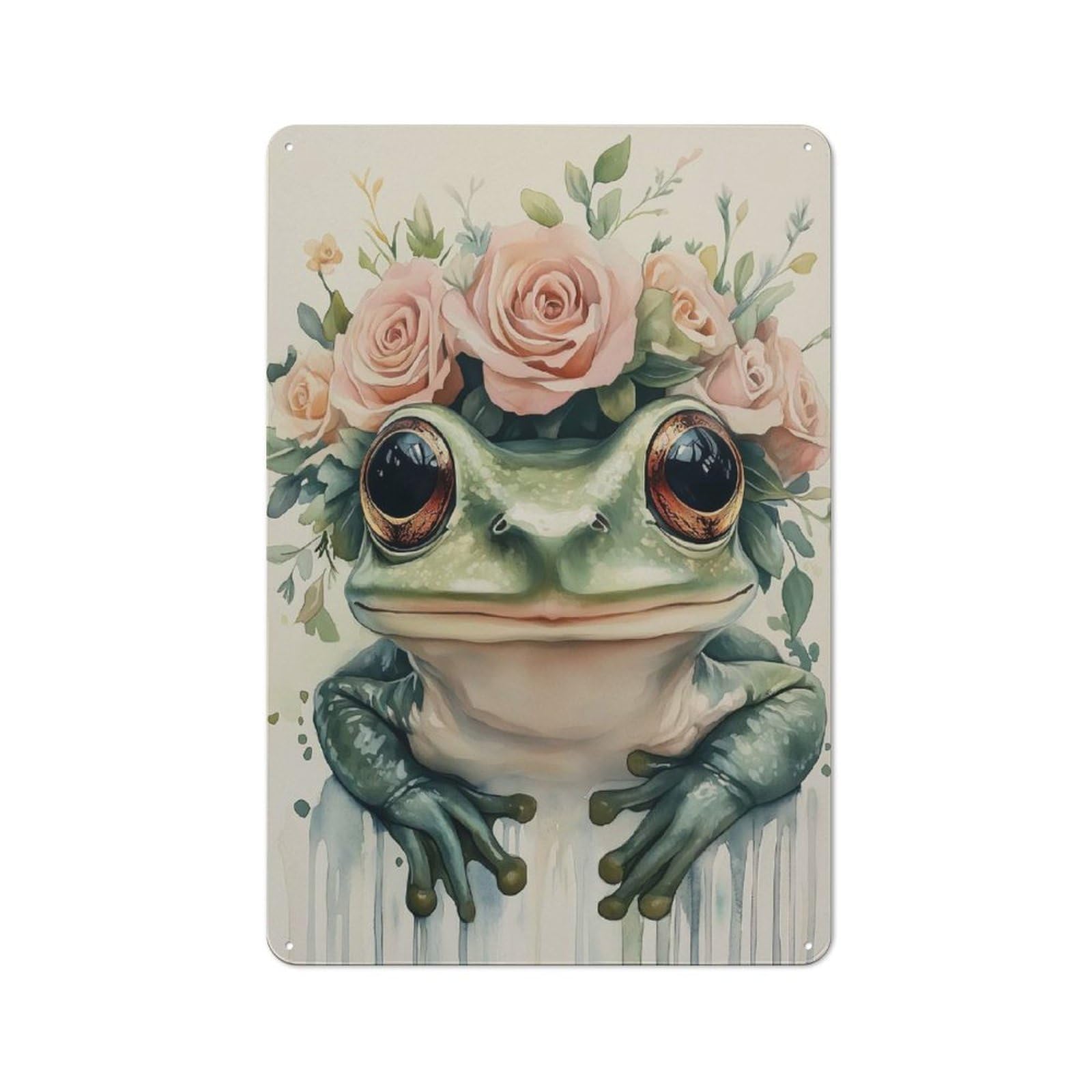 Junmoney Style-23 Frog With Flower Crown Vintage Metal Plaque 30X20cm For Living Room Wall, Suited To Living Room Decor Lovers