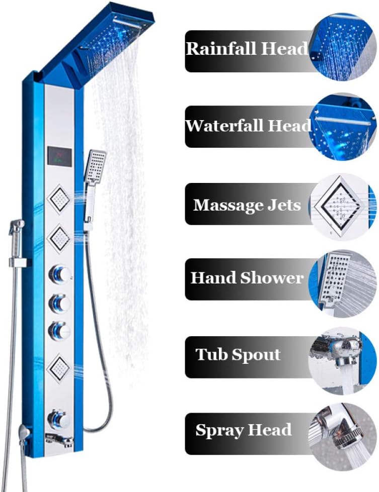 Shower Panel LED Rain Waterfall LCD Digital Display Shower Column Bidet Spray Massage Bath Shower Mixer Water Tap