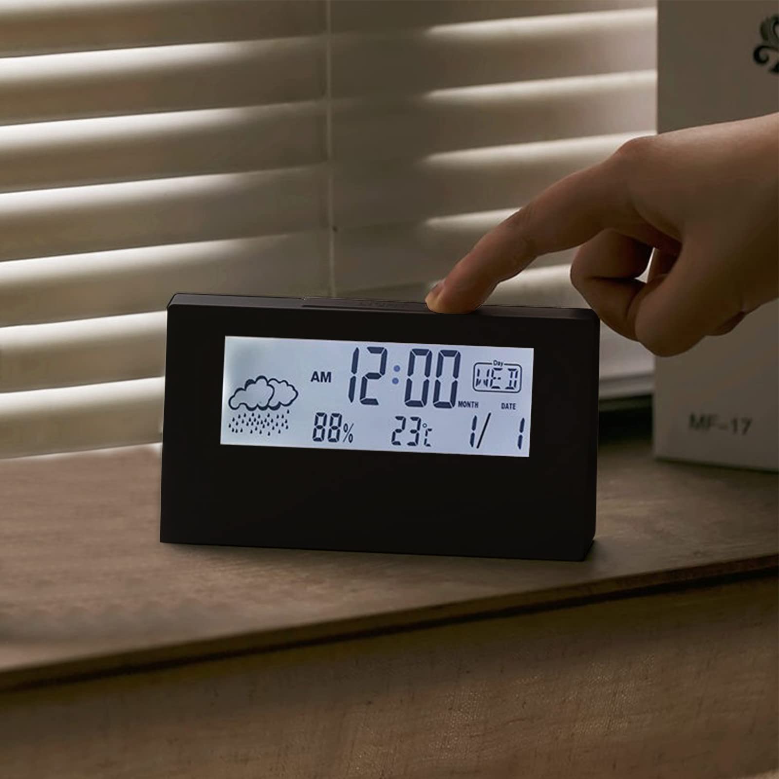 Lovskoo Digital Clock Alarm LCD Screen Clocks for Bedrooms Led Bedside Digital Alarm Clock Small Clocks with Weather