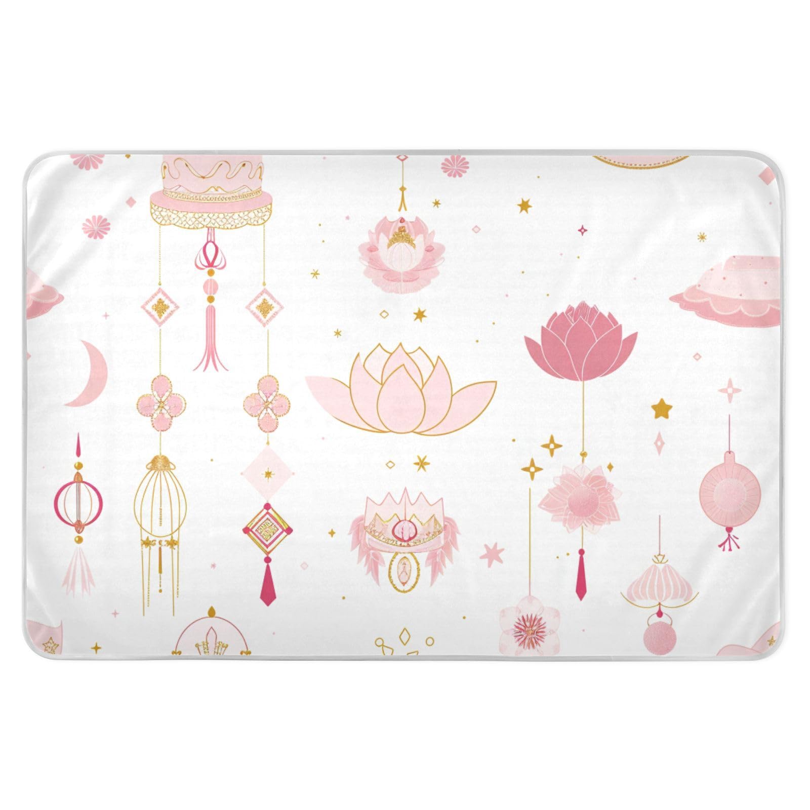 Geometric Motifs Stars Moon Flower Peach Gold Bed Underpads Waterproof Washable Diaper Changing Pad Slip-Resistant Diaper Pads for Infant Toddler , 52