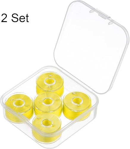 Miniatura 3 de HARFINGTON Hilo de bobina preenrollado con estuche de plástico de almacenamiento para máquina de bordar y coser, color amarillo