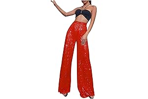 Uillui Sequin Palazzo Pants Women Fashion Glitter Sparkle Wide Leg Trousers for...