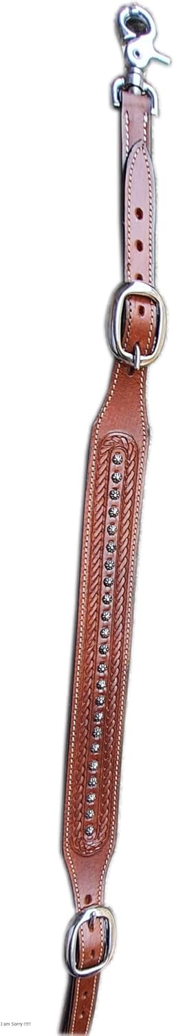 EU Equestrian Hand-Tooled Decorative Custom Wither Strap with Stainless Steel Buckle, TAN /BROWN