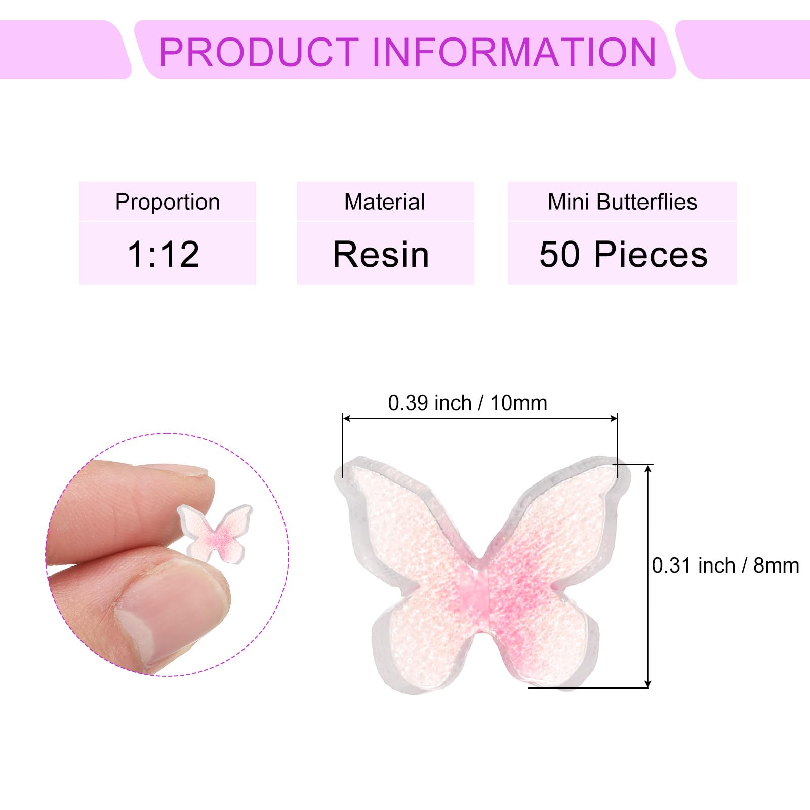 CoCud Mini Resin Butterflies, 8mm Length, Resin Miniature Dollhouse Accessories Red&White - Image 2