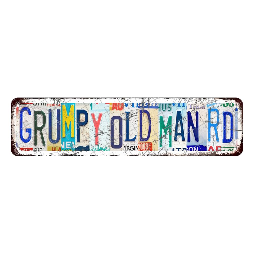 peiyeety Vintage Metal Tin Sign Grumpy Old Man Rd Retro Street Sign, Rustic Wall Decor for Home, Funny, Man Cave, Garage, Kitchen, Office, Farmhouse, Patio, Garden, Porch, 4 * 16 inch
