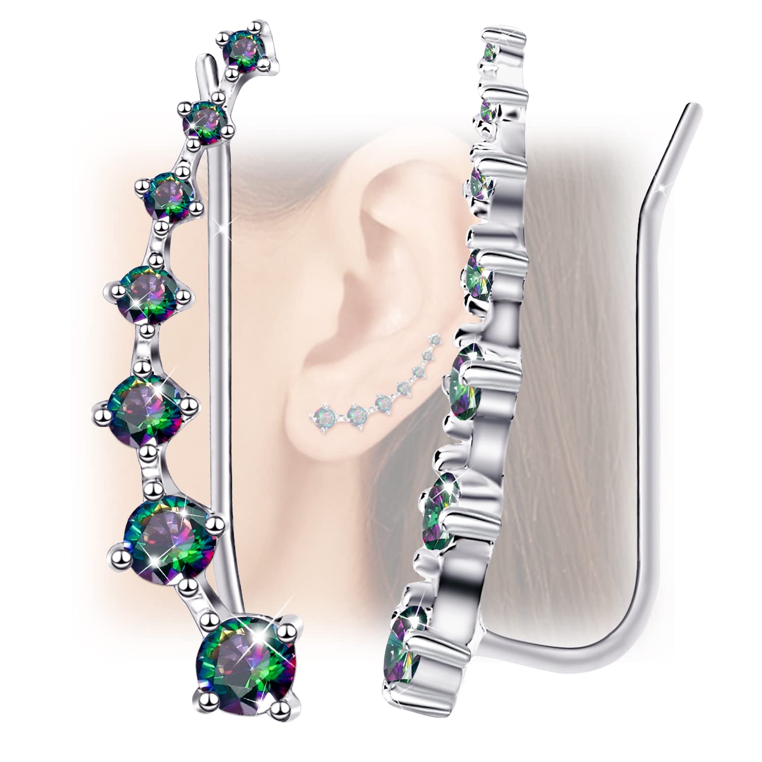 Ear Jewelry for Women 7 Star Ear Cuffs Climber Earrings 925 Sterling Silver Hypoallergenic Earring with Cubic Zirconia for Birthday Gift