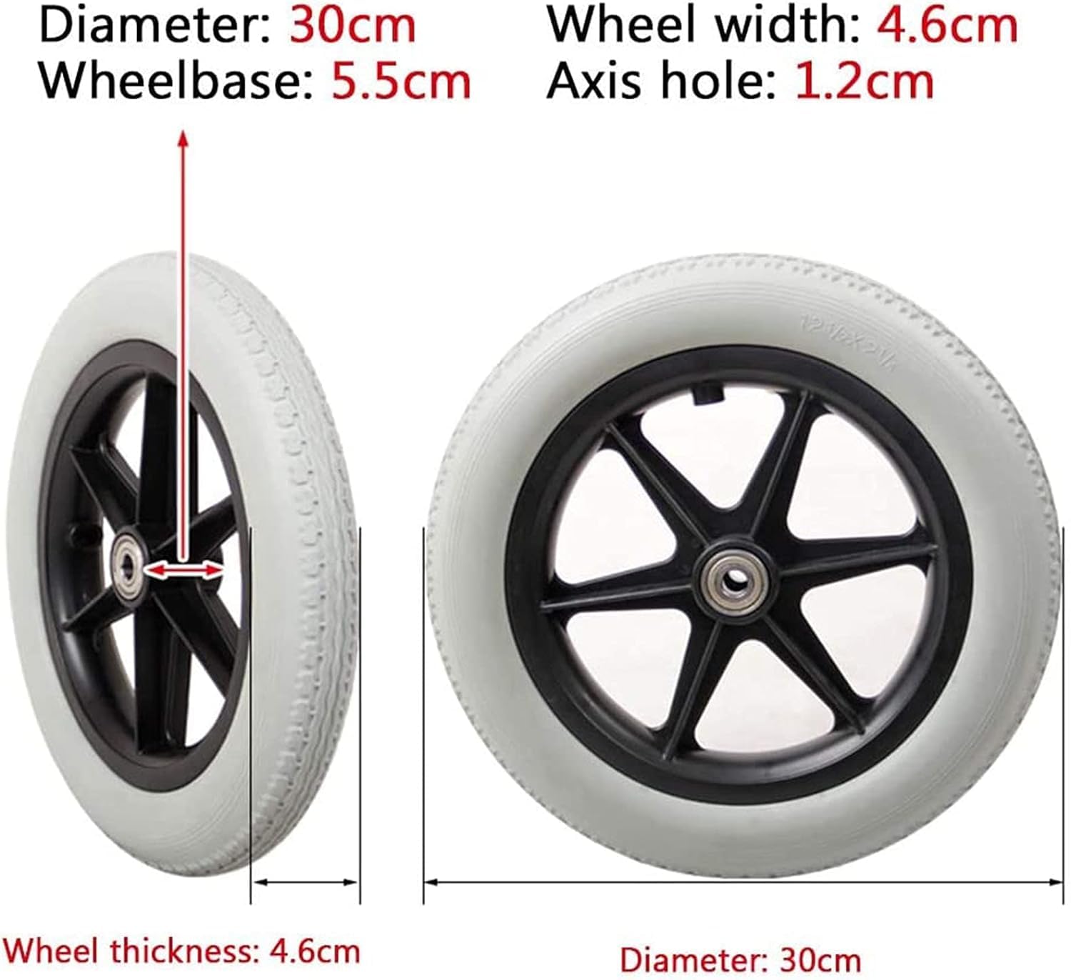 Ruedas para sillas de Ruedas Ruedas traseras manuales de 12 Pulgadas (30 cm) con rodamientos Accesorios universales para Ruedas de Repuesto para sillas de Ruedas, Gris 421Sensational
