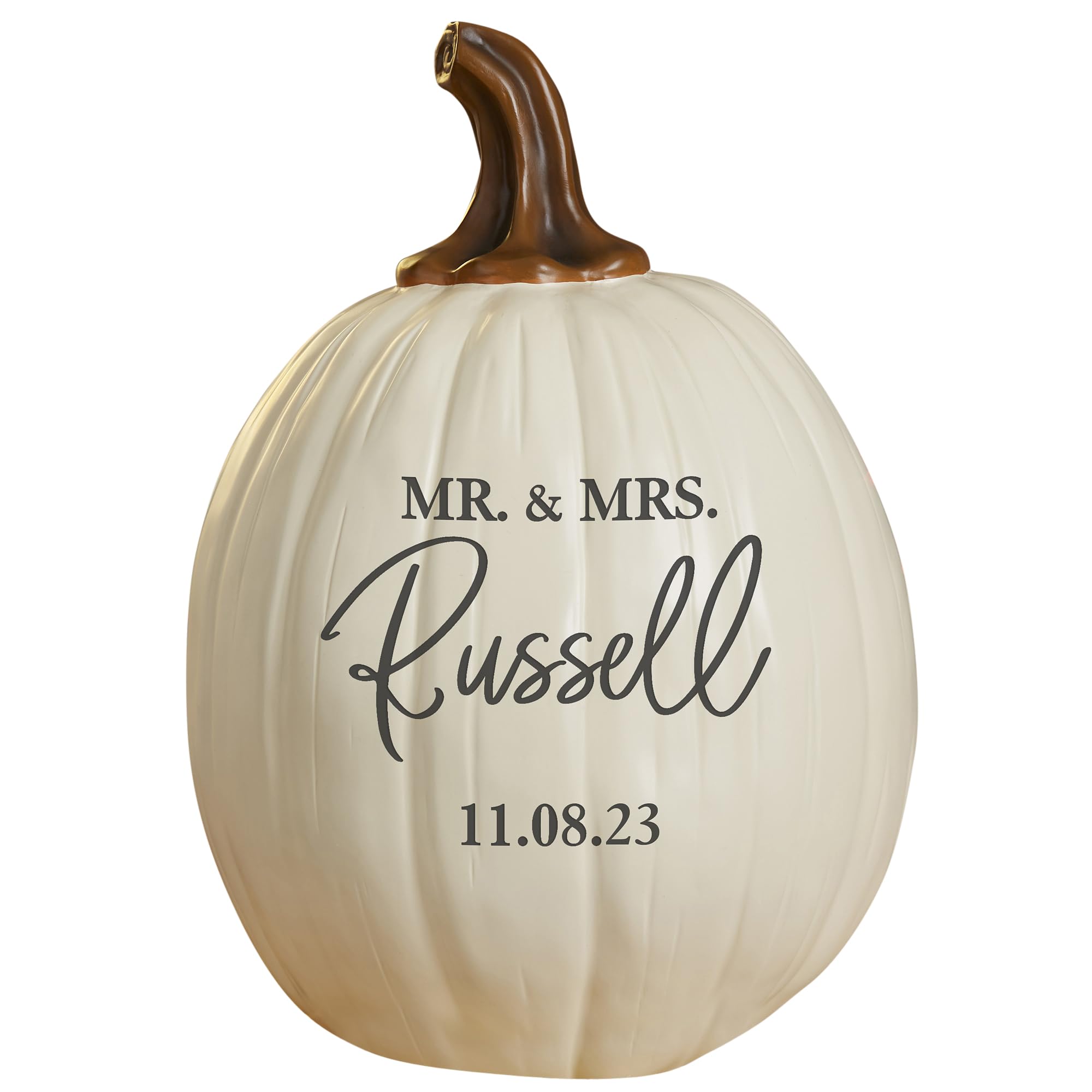 Personalization Universe Classic Elegance Wedding Pumpkin Decor, Customizable Titles and Message, Perfect for Fall Decor, Halloween Decorations, Thanksgiving Decor, Indoor Outdoor Decor - Large Cream