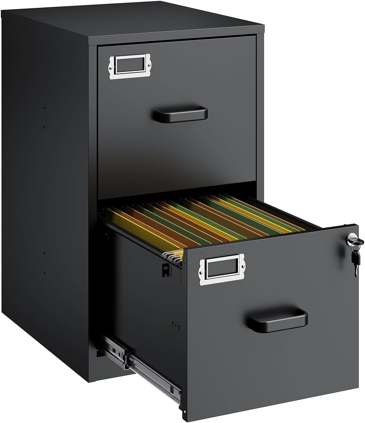 2 Drawer File Cabinet with Lock, Metal Filing Cabinets Under Desk, Vertical Small Filing Cabinet for Home Office Fit A4 Legal/Letter Size