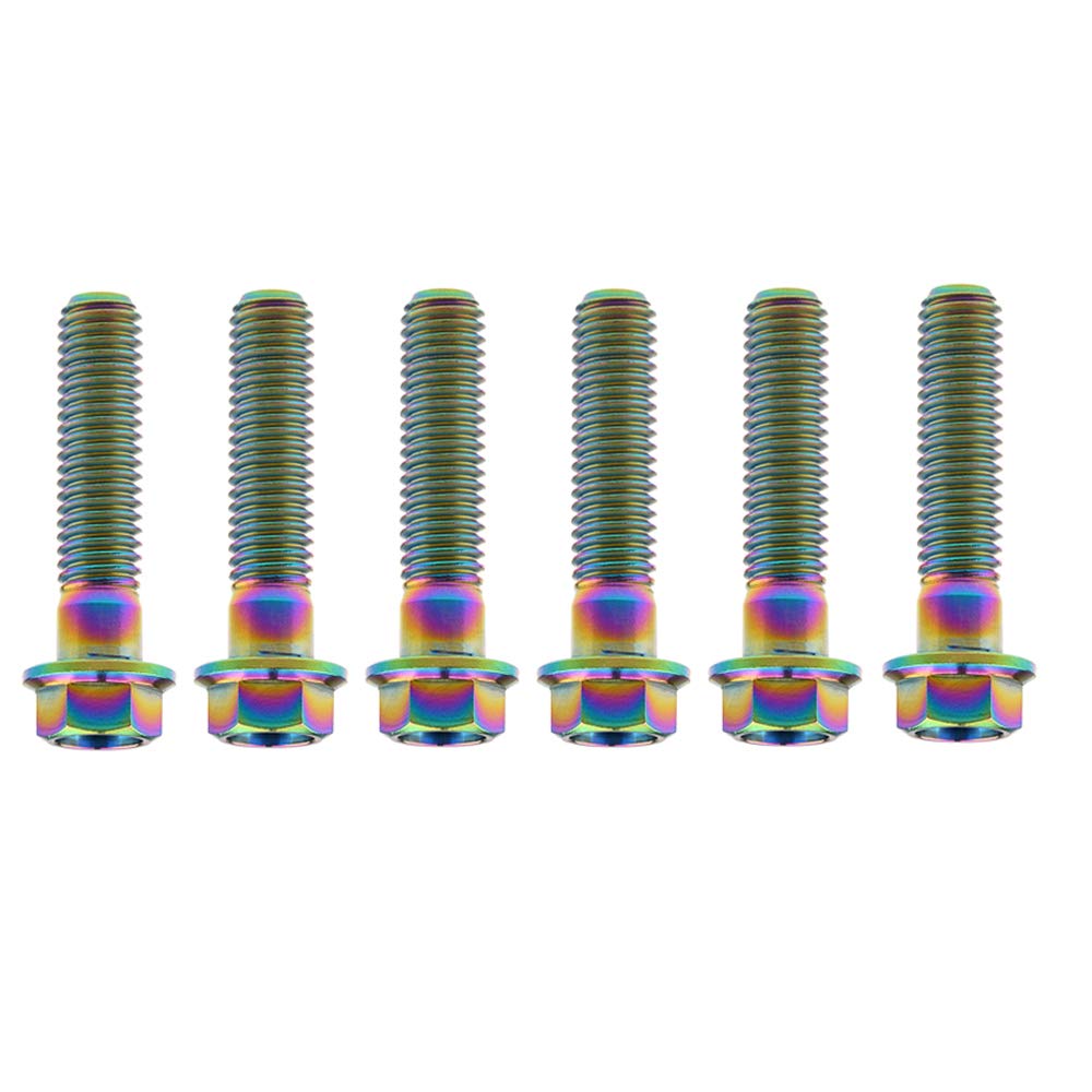 Set di 6 bulloni in titanio M8 x 15 20 25 30 35 40 45 50 55 60 65 mm Vite a testa esagonale a piccola flangia per parti di moto, filettatura 1,25 mm (M8 x 35 mm, arcobaleno)