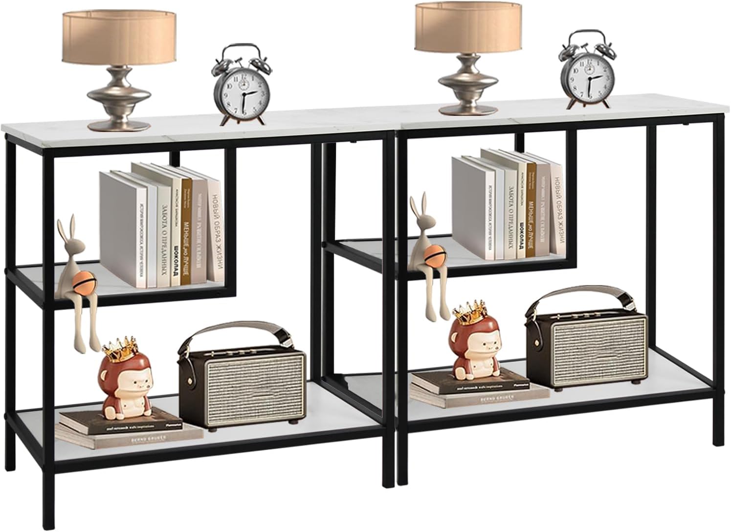 AT-VALY End Table Set of 2, 3-Tier Small End Table, Nightstand for Living Room, Bedroom, Office, Bathroom (Black)