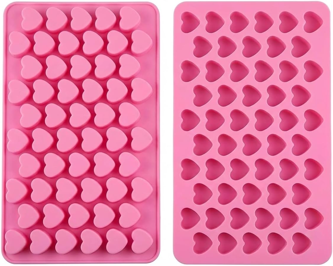 2 Pack 55-Cavity Mini Heart Silicone Molds โ Food Grade Nonstick Trays for Chocolate, Candy, Jelly, Ice Cubes, Soap, Crayons & Wax Melts