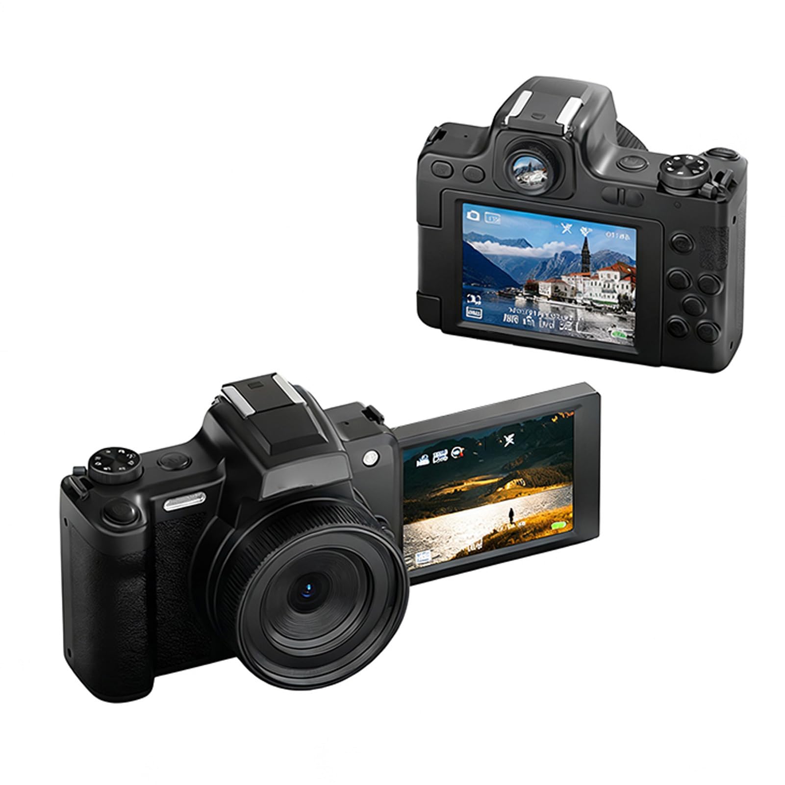 Sxhlseller Fotocamera Digitale 4K, Fotocamera Punta e Scatta con Zoom AF MF 28X da 68 MP con Schermo Ribaltabile da 2,8 Pollici 180, Slitta Flash per Fotografia Vlog