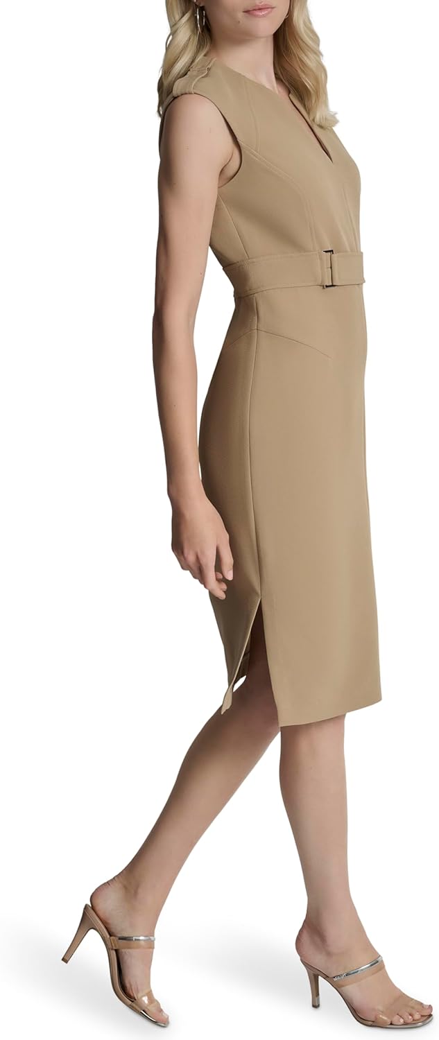 DKNY Women's Sleeveless Jewel Neck Square Ring Trim Midi Dress - Image 3