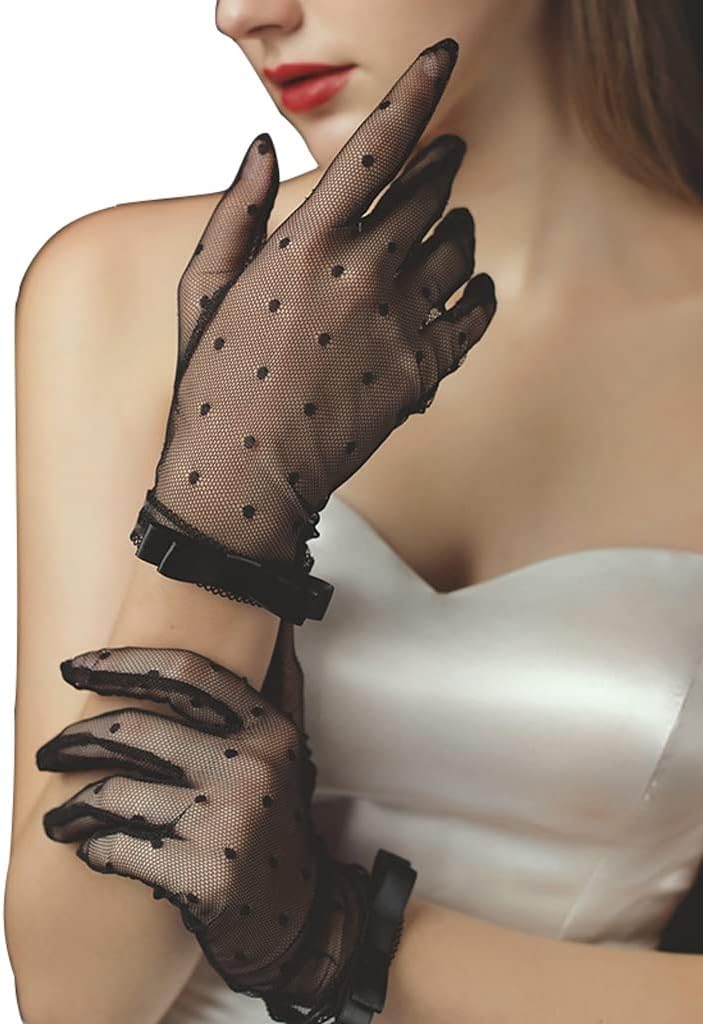 Ladies Lace Gloves Short Finger Chiffon Ceremony Gloves Stretch Gloves Leaf Tulle Wedding Gloves