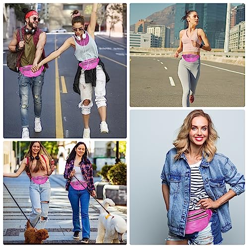 Eurtes 80er Jahre Accessoires, 4er Pack 80er Jahre Outfit Damen Herren Zubehör, Sportlicher 90er 80er Jahre Kleidung Schweißband Stirnband Armbänder und Wasserdicht Bauchtasche (Rosa)