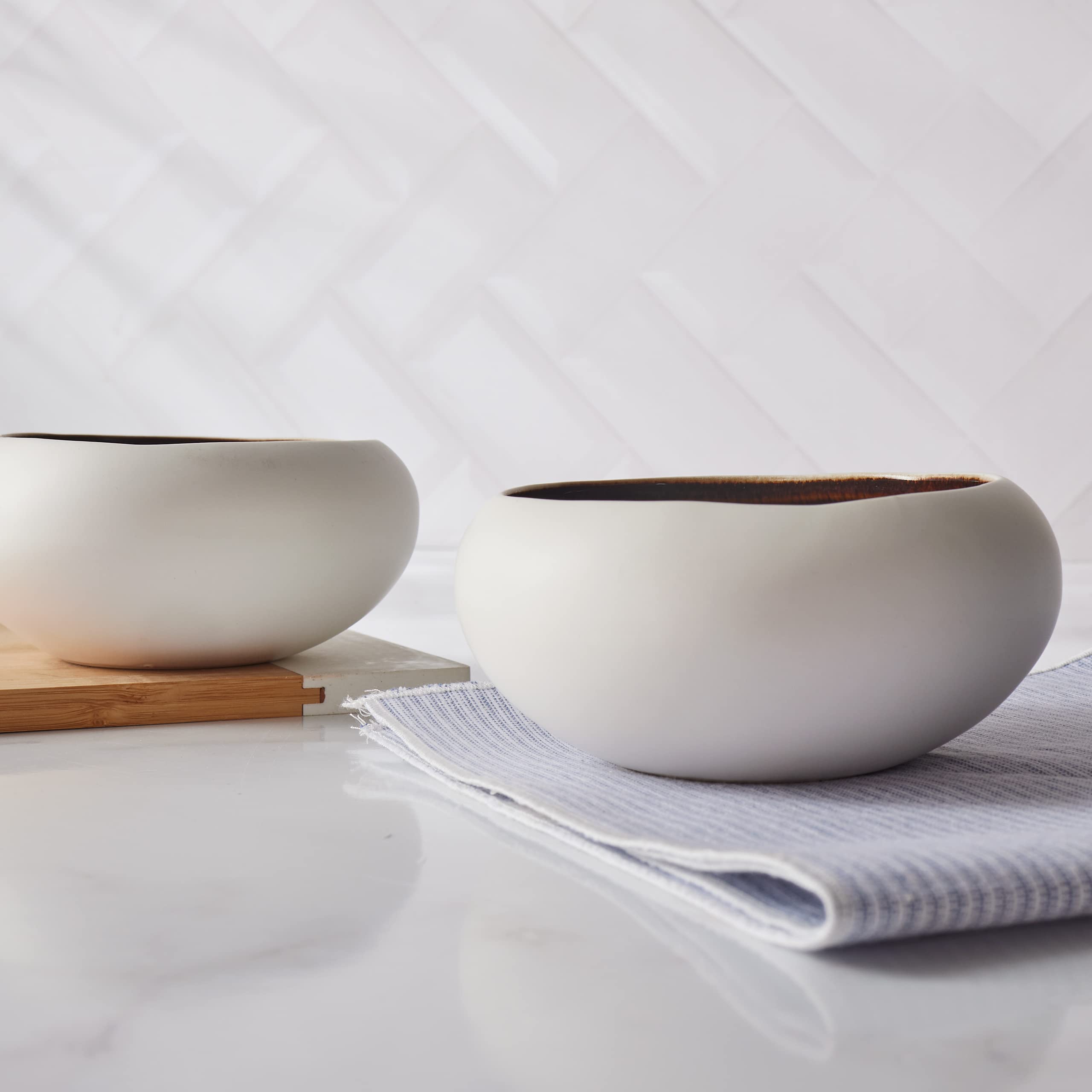 Karaca White Galactic Reactive Bowl Set of 4, Stylish, Extraordinary, Reactive Dinnerware, Unique, Healthy, Natural, Self-Textured, Organic Shape