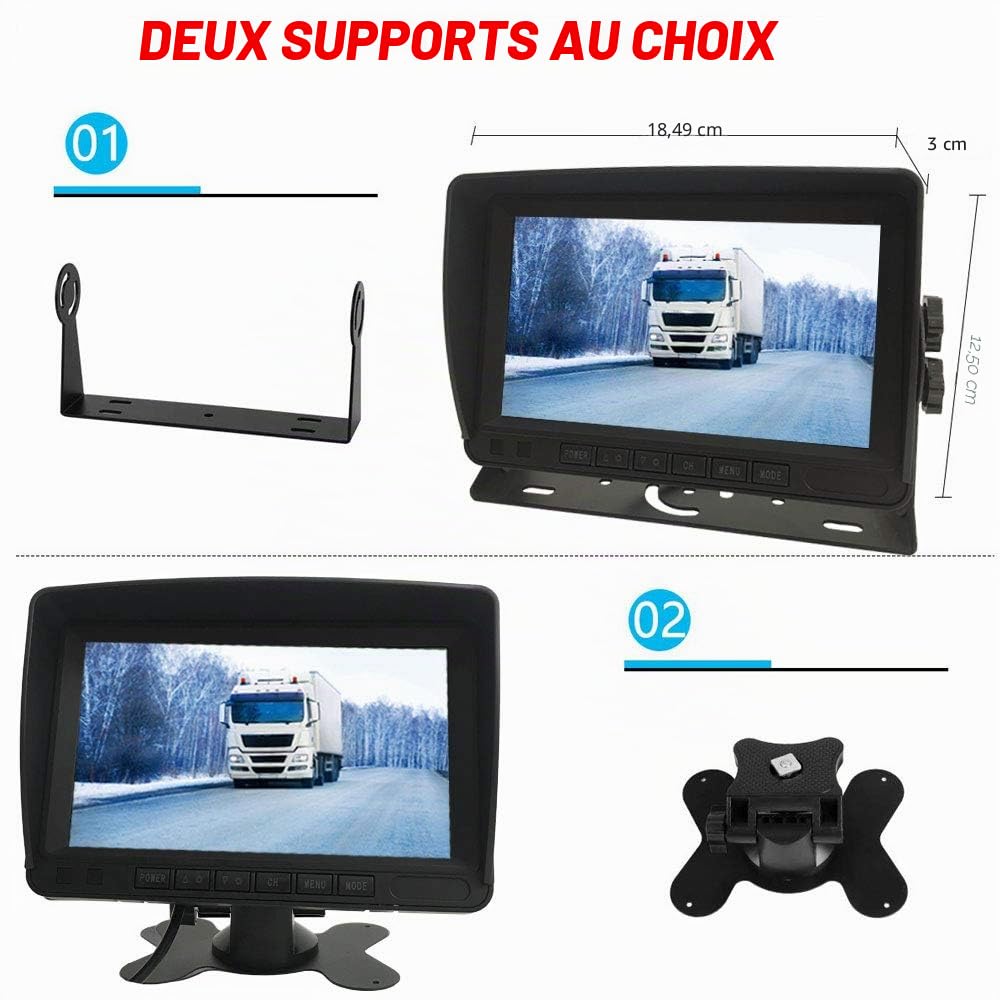 12V-24V véhicule Système de caméra de recul 17,8cm TFT LCD HD Moniteur avec Pare-Soleil + 4Pin étanche Recul 18LED Vision de Nuit Caméra de recul de Sauvegarde pour RV/Bus/remorque/Camion