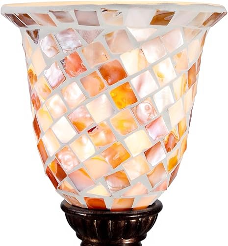 Miniatura 7 de Regency Hill Mosaic - Lámpara de mesa tradicional vintage de 12 pulgadas de alto, bronce oscuro, marrón, tono tierra, pantalla de vidrio marfil para