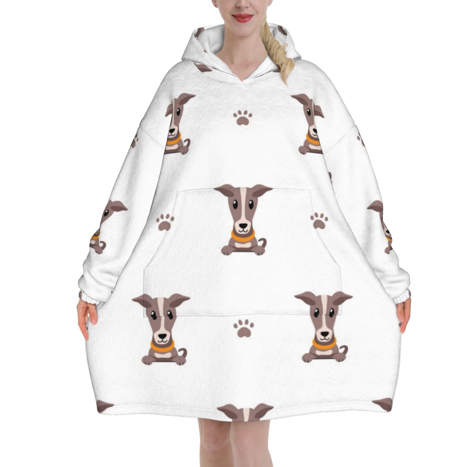 Yxdvpalne Unisex As Picture Greyhound Dog Oversized Women's Wearable Blanket Hoodie, Flannel Pullover Blanket, Blanket Sweatshirt