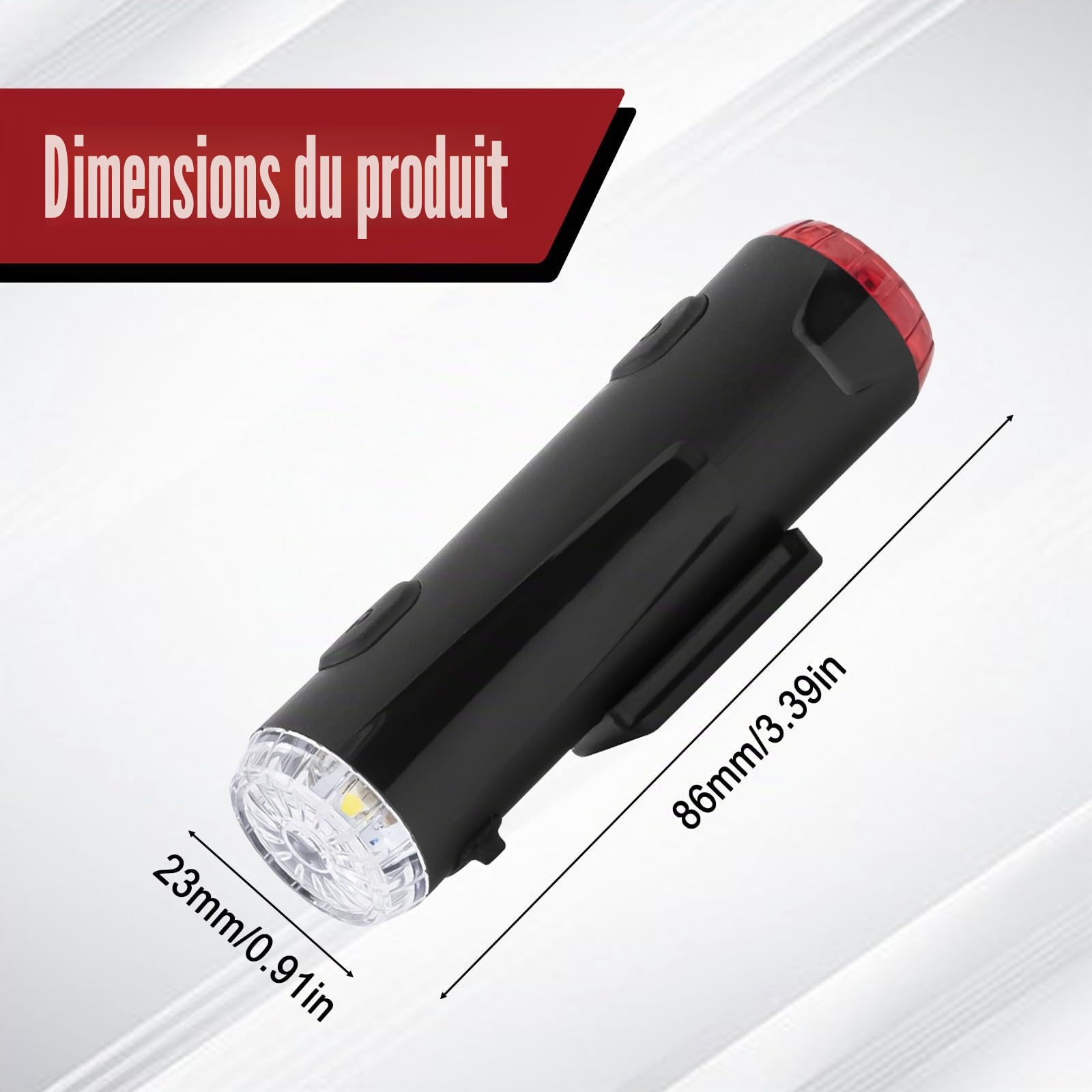 Lot de 2 éclairages pour casque de vélo, double éclairage avant et arrière pour casque de vélo, lampe torche portable rechargeable par USB, 5 niveaux de gradation, avertissement à 360° pour