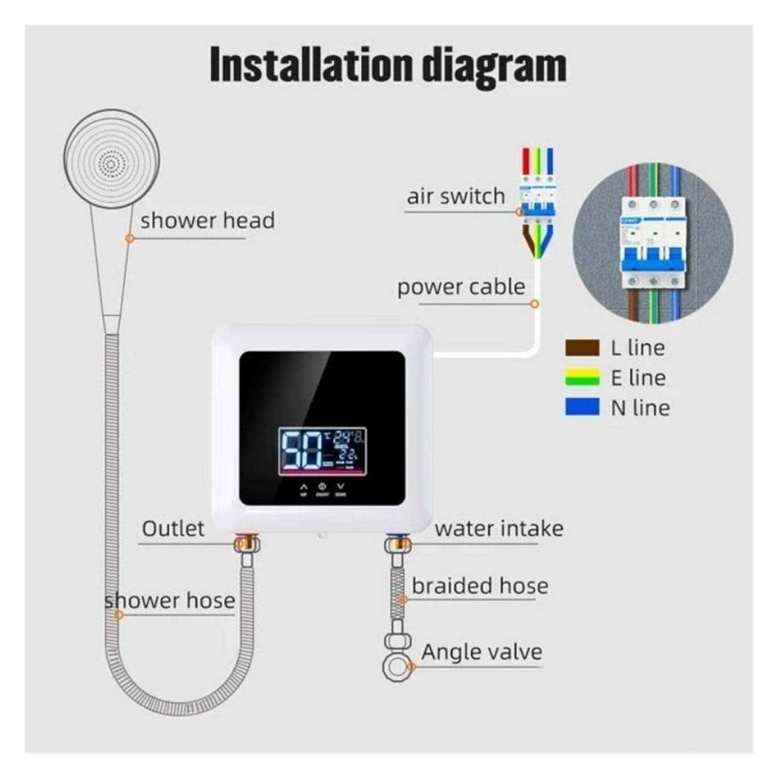 Elektryczny Podgrzewacz Wody O Stałej Temperaturze Z Panoramicznym, Natychmiastowym, Bezzbiornikowym Podgrzewaczem Wody Szybki Prysznic Kompaktowy i trwały(5500W,Nero)