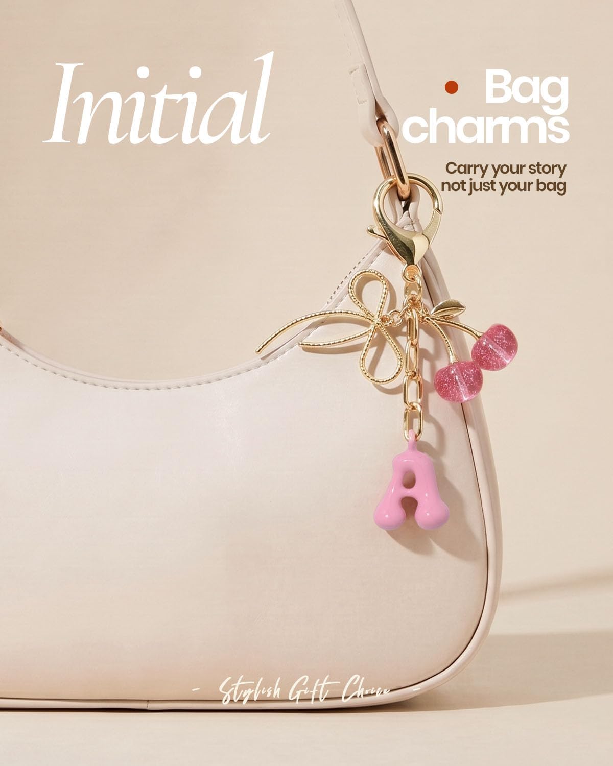 Deinduser Black Cherry/Pink Bubble Initial Keychain, Cherry Bag Charm image 2