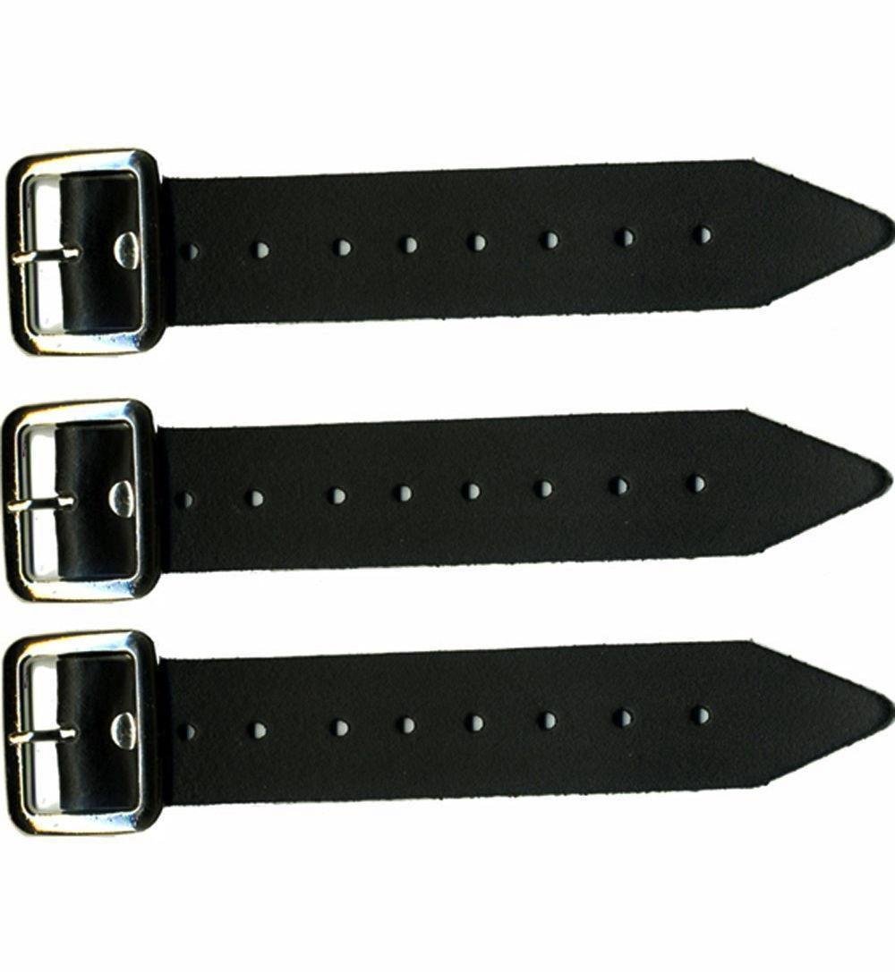 Scottish Kilt Straps and Buckle 7" Genuine Leather Extender 1.25" Wide Black Strap - Set of 3 Pcs
