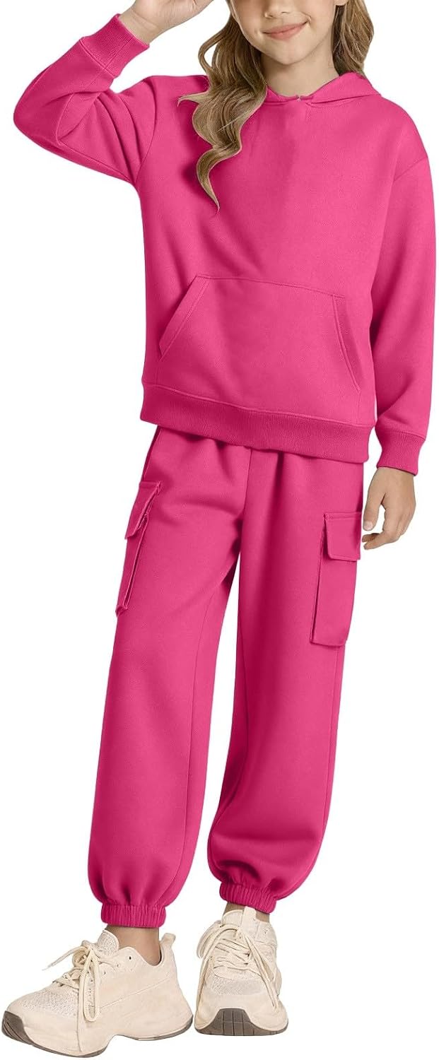 Boys Girls Tracksuit Hooded Sweatshirt Cargo Jogger Sweatpants Sweatsuit Casual Oversize Long Sleeve Pullover Athletic