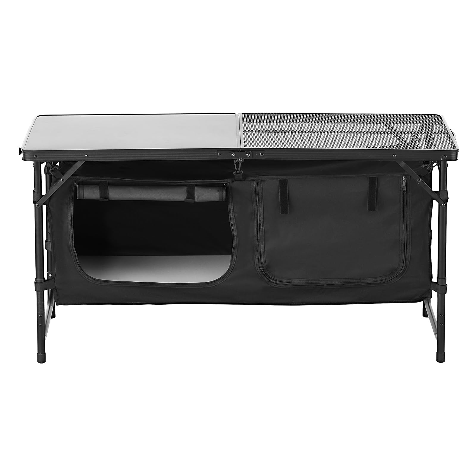 VEVOR Camping Küchentisch klappbarer Kochtisch Outdoor, 3-Fach höhenverstellbar, Aluminium, Organizer, Tragegriff, Schwarz