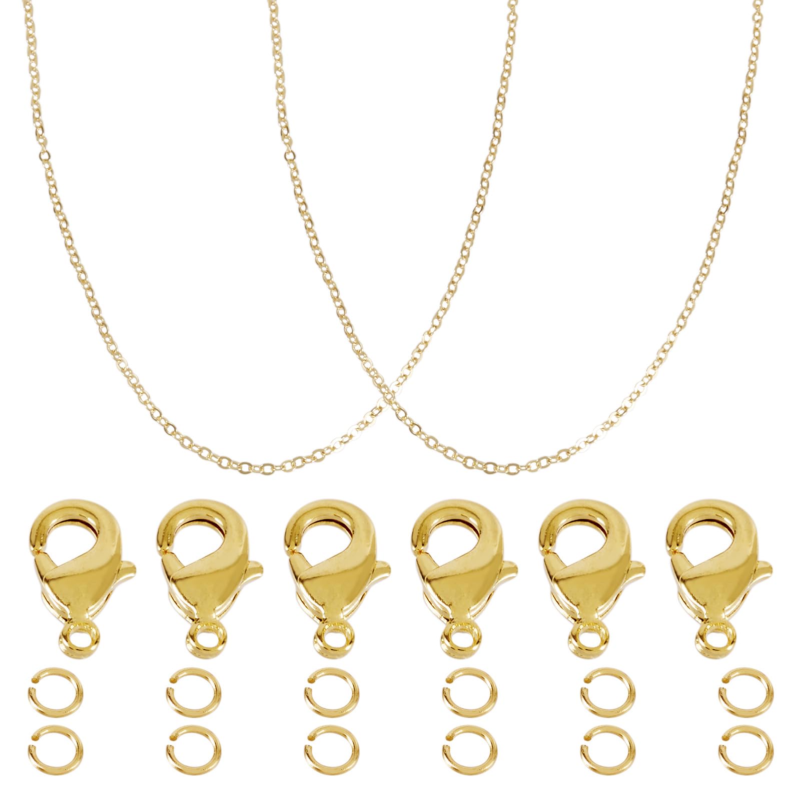 Pandahall 2Pcs 18K Gold Plated Cable Chains 5.5x4x0.5mm Golden Brass Link Chains for Permanent Jewelry Making DIY Bracelet Necklace with Lobster Claw Clasps & Jump Rings